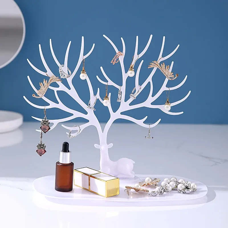 Présentoir à bijoux en forme d'arbre avec plateau, pour boucles d'oreilles, colliers et bagues 8