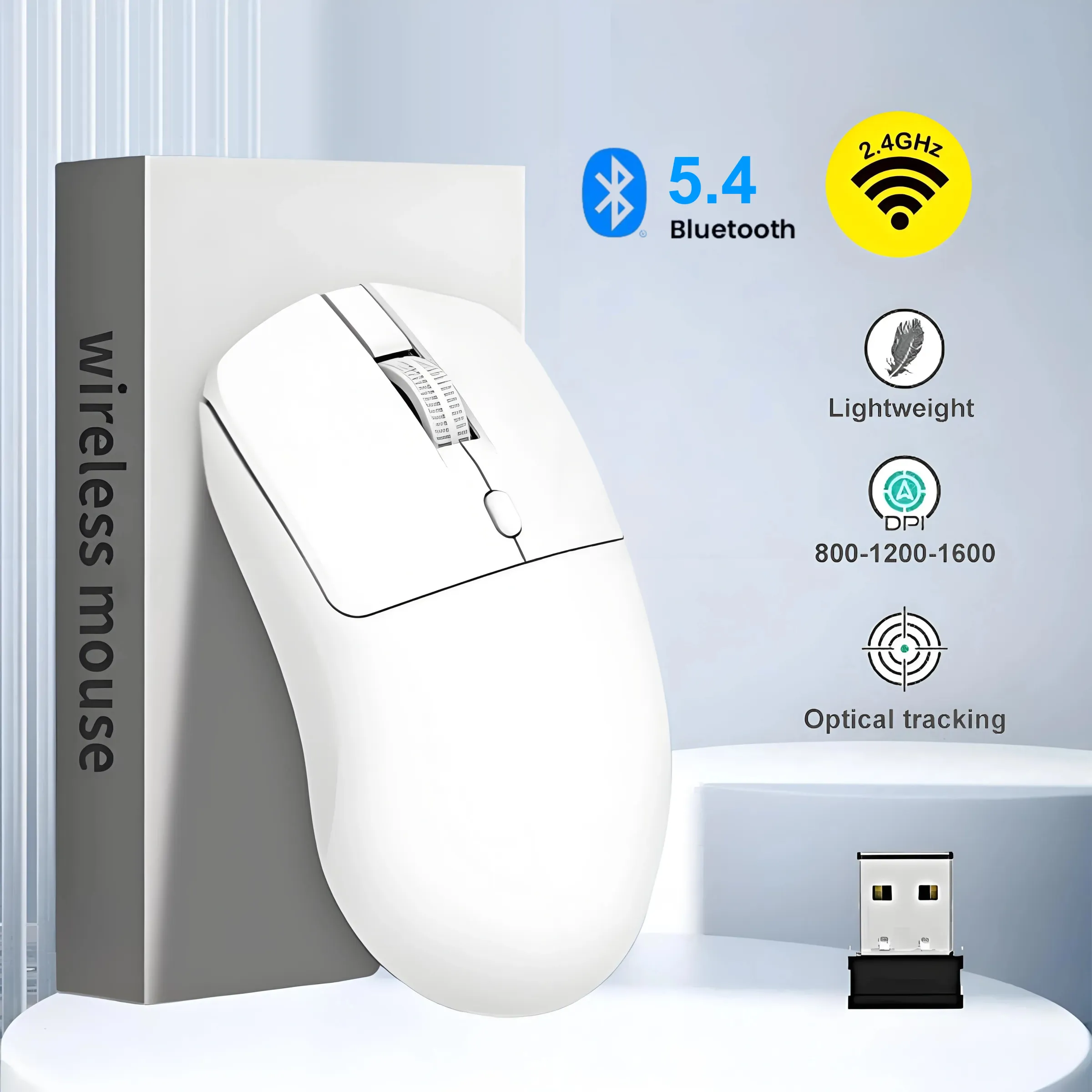 Souris de jeu ergonomique sans fil 2.4G et Bluetooth 5.4, 800/1200/1600 DPI, rechargeable, pour PC et ordinateur portable