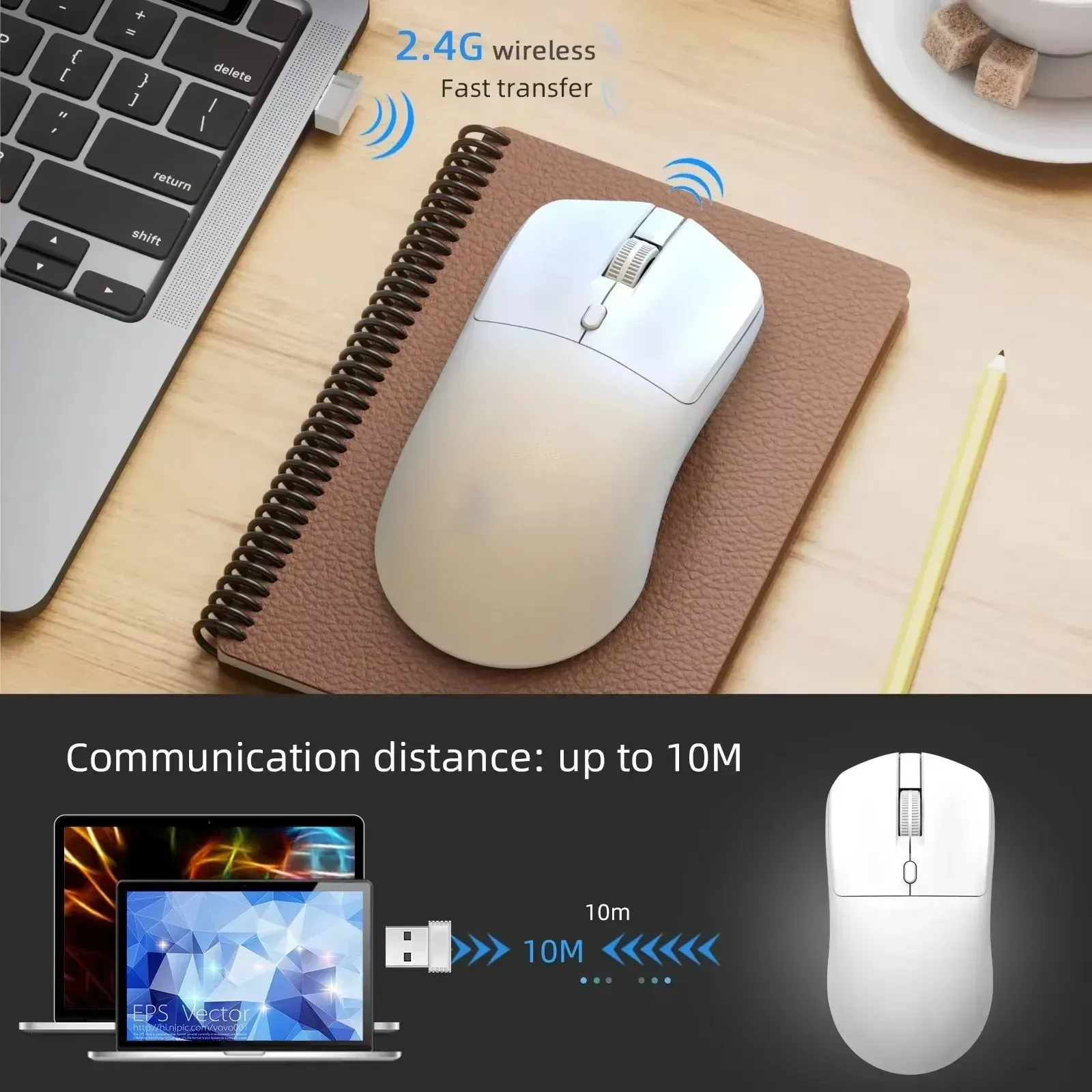 Souris de jeu ergonomique sans fil 2.4G et Bluetooth 5.4, 800/1200/1600 DPI, rechargeable, pour PC et ordinateur portable 2