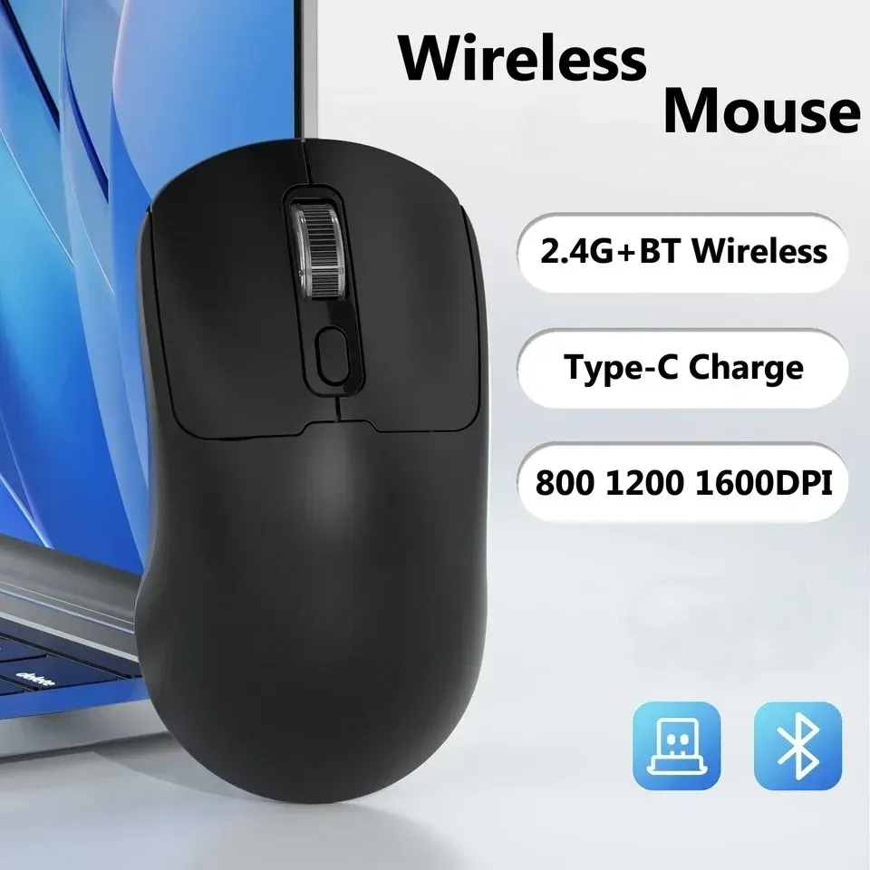Souris de jeu ergonomique sans fil 2.4G et Bluetooth 5.4, 800/1200/1600 DPI, rechargeable, pour PC et ordinateur portable 8