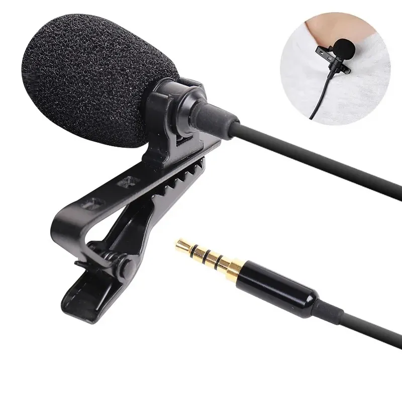 Microphone cravate miniature portable de 1,5 m, à condensateur, à pince, filaire, prise USB, jack 3,5 mm et USB-C, compatible ordinateur portable, PC et appareil photo reflex numérique