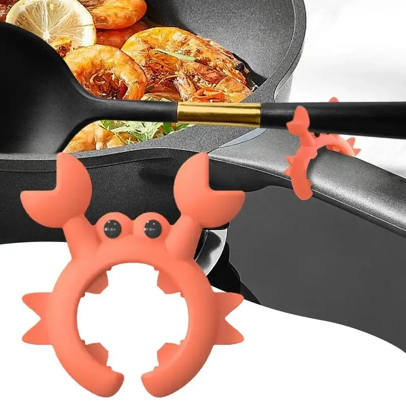 Support d'ustensile en silicone en forme de crabe anti-débordement pour cuisinière 4