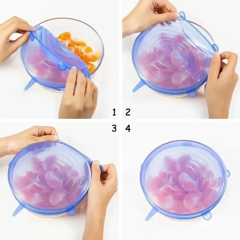 Lot de 6 bols alimentaires réutilisables en silicone avec couvercle multifonctionnel pour fruits et légumes 4