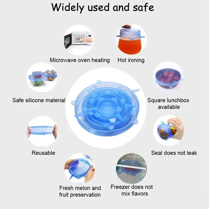 Lot de 6 bols alimentaires réutilisables en silicone avec couvercle multifonctionnel pour fruits et légumes 5
