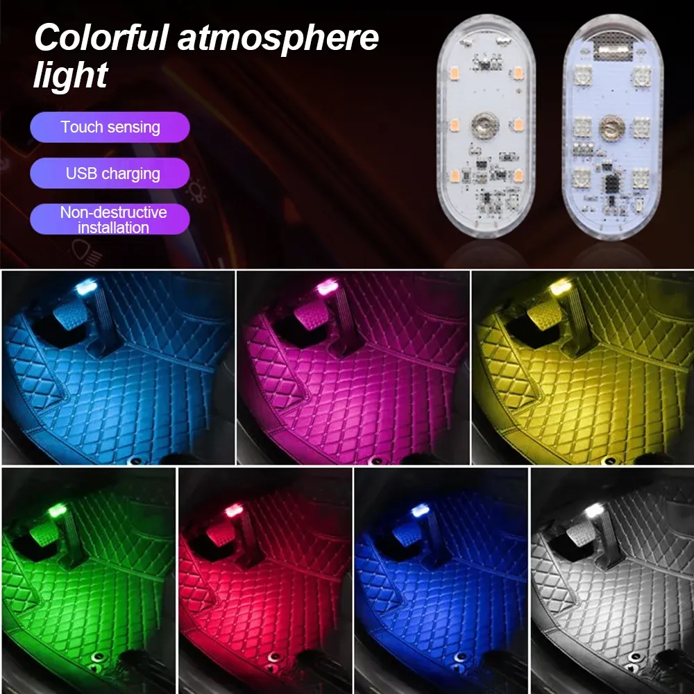 Lampe de Voiture LED Tactile Sans Fil Multicolore, Plafonnier Rechargeable USB avec Capteur 6