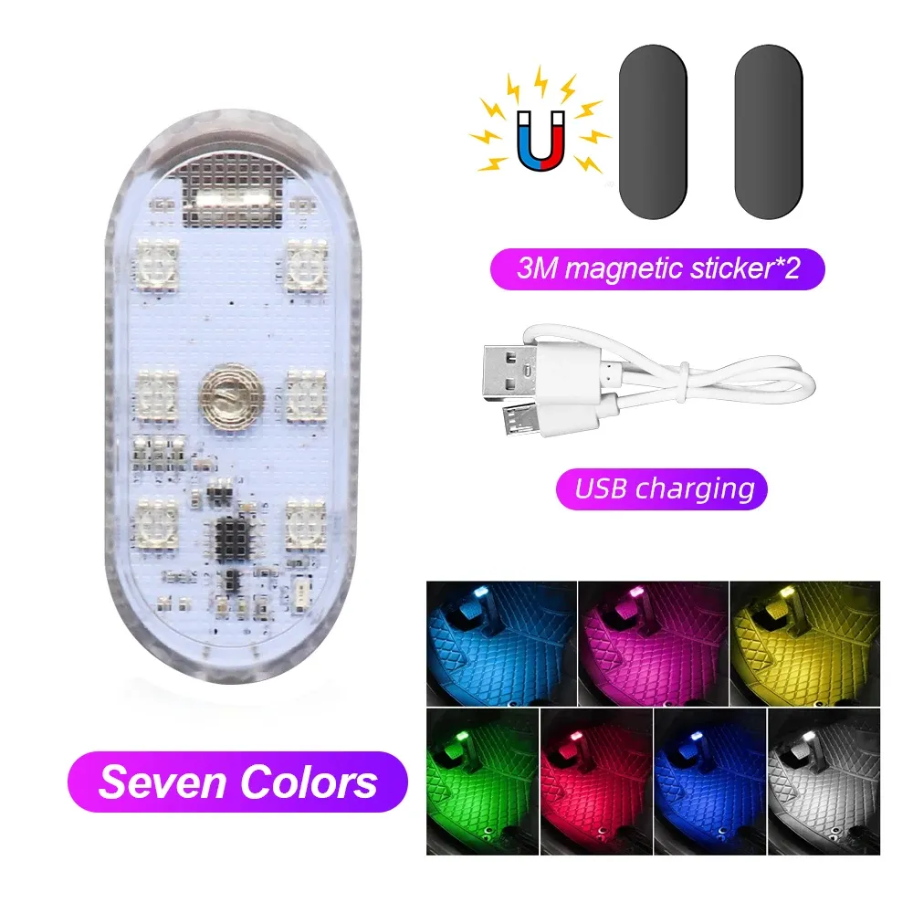 Lampe de Voiture LED Tactile Sans Fil Multicolore, Plafonnier Rechargeable USB avec Capteur 10