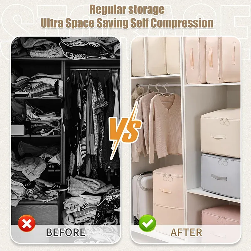 Sac de rangement sous vide ultra-compact à compression automatique pour couettes et vêtements – Optimisation de l'espace 4