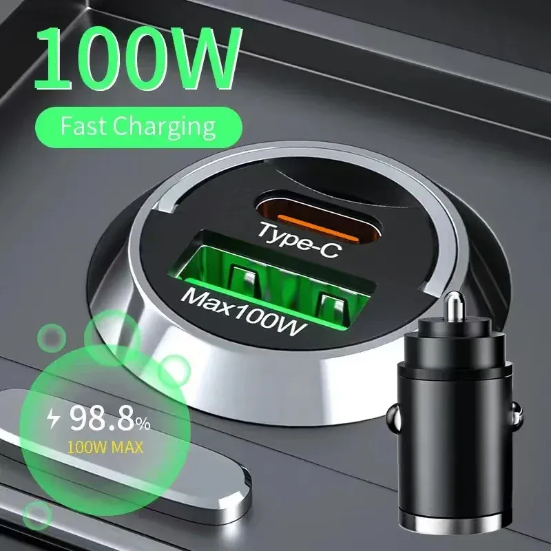 Chargeur de voiture USB-C 100 W PD, adaptateur de charge rapide pour iPhone 15, Samsung S24 et Xiaomi, compatible Charge rapide 3.0