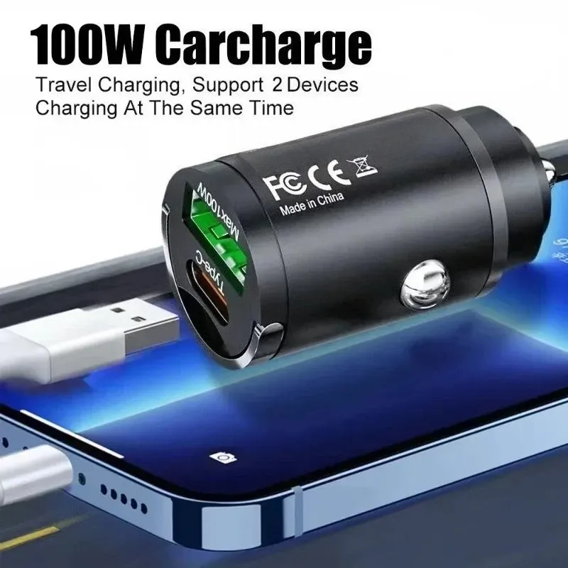 Chargeur de voiture USB-C 100 W PD, adaptateur de charge rapide pour iPhone 15, Samsung S24 et Xiaomi, compatible Charge rapide 3.0 3
