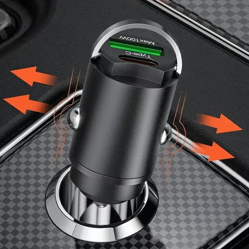 Chargeur de voiture USB 100 W Type-C, vue de face