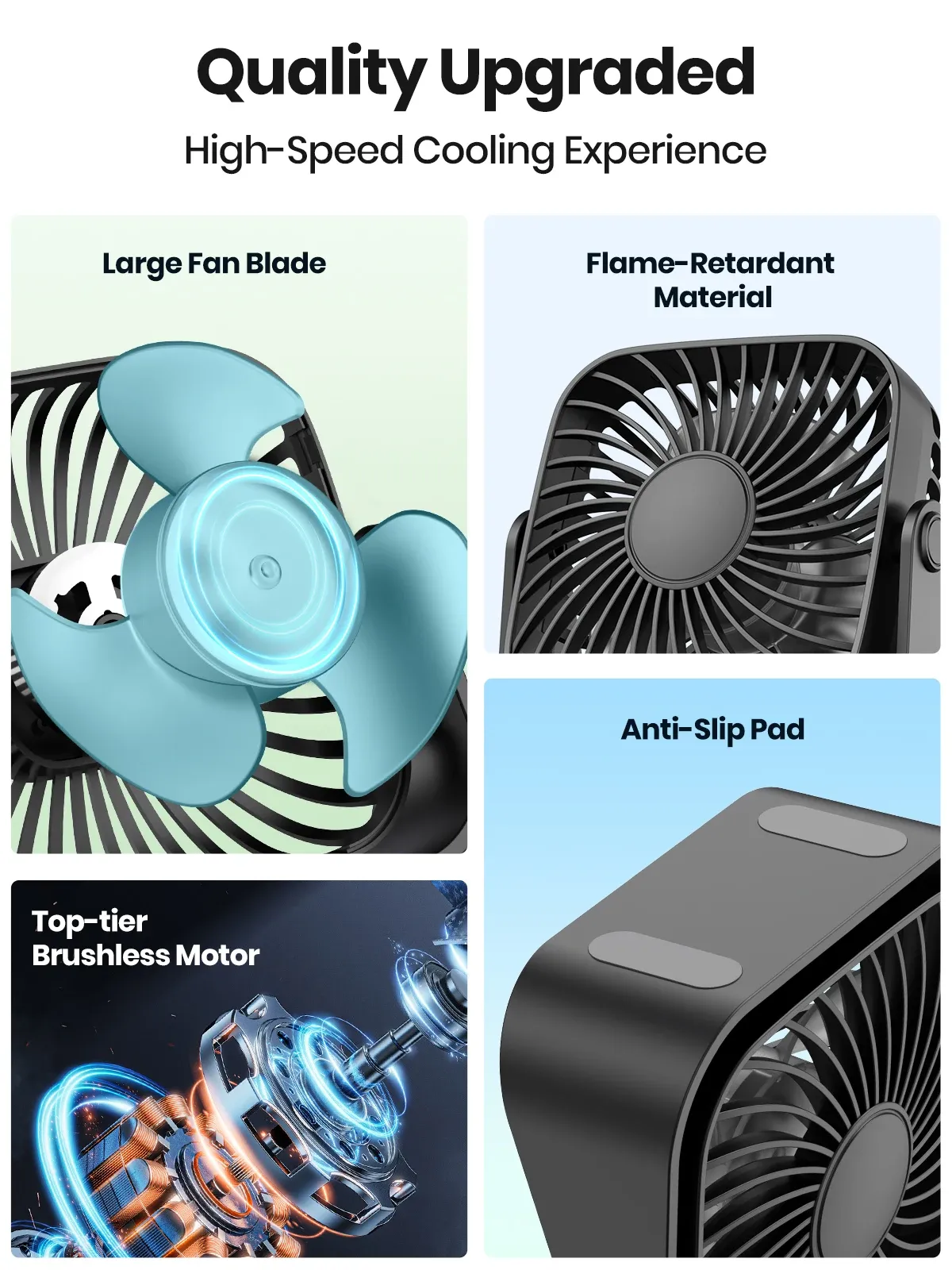 Mini ventilateur USB portable TOPK 4 pouces pour le camping, ventilateur de bureau silencieux à 3 vitesses, orientable à 360° 3