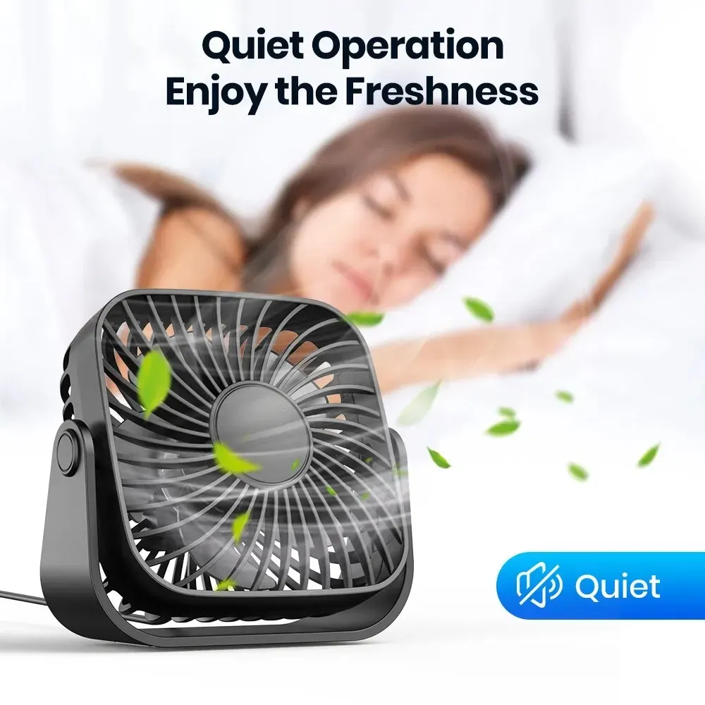 Mini ventilateur USB portable TOPK 4 pouces pour le camping, ventilateur de bureau silencieux à 3 vitesses, orientable à 360° 5