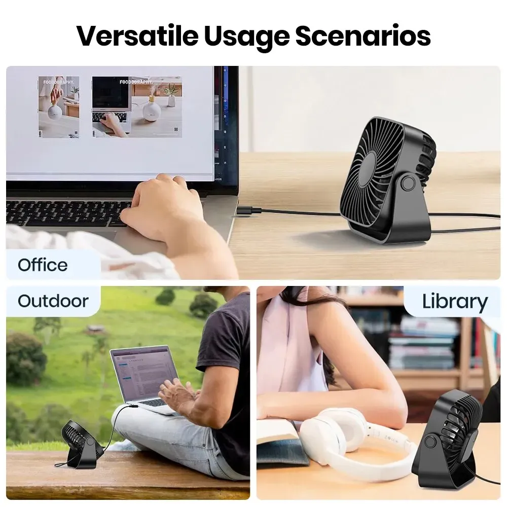 Mini ventilateur USB portable TOPK 4 pouces pour le camping, ventilateur de bureau silencieux à 3 vitesses, orientable à 360° 6