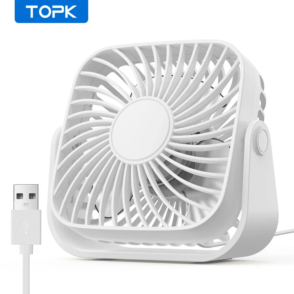 Mini ventilateur USB portable TOPK 4 pouces pour le camping, ventilateur de bureau silencieux à 3 vitesses, orientable à 360° 10