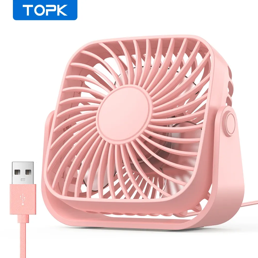 Mini ventilateur USB portable TOPK 4 pouces pour le camping, ventilateur de bureau silencieux à 3 vitesses, orientable à 360° 11