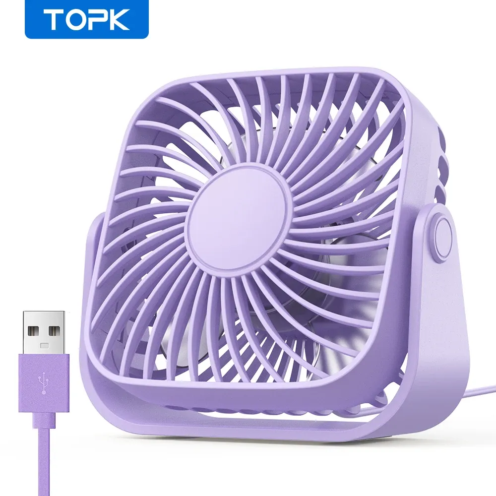 Mini ventilateur USB portable TOPK 4 pouces pour le camping, ventilateur de bureau silencieux à 3 vitesses, orientable à 360° 7