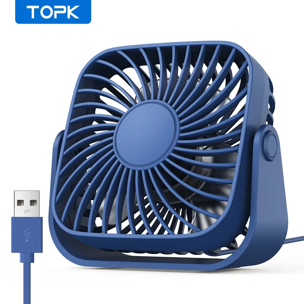 Mini ventilateur USB portable TOPK 4 pouces pour le camping, ventilateur de bureau silencieux à 3 vitesses, orientable à 360° 8
