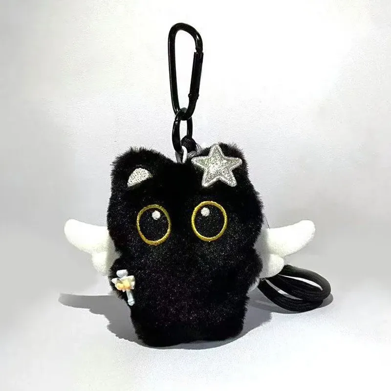 Porte-clés en peluche chat noir mignon 3