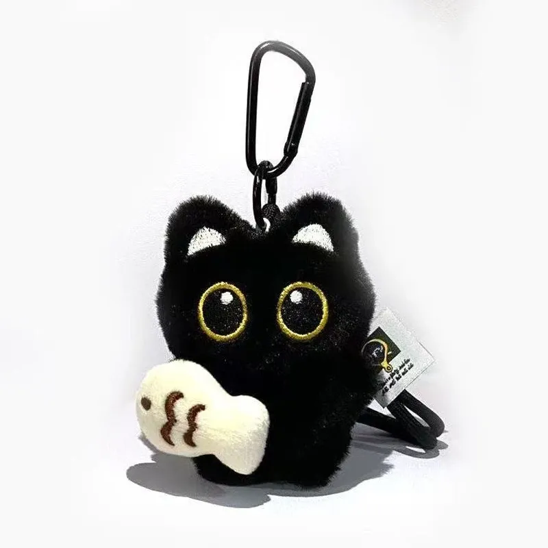 Porte-clés en peluche chat noir mignon 5