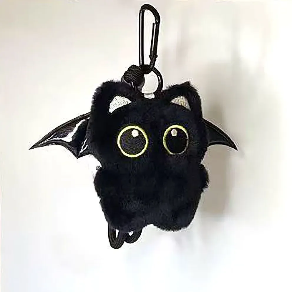Porte-clés en peluche chat noir mignon 6