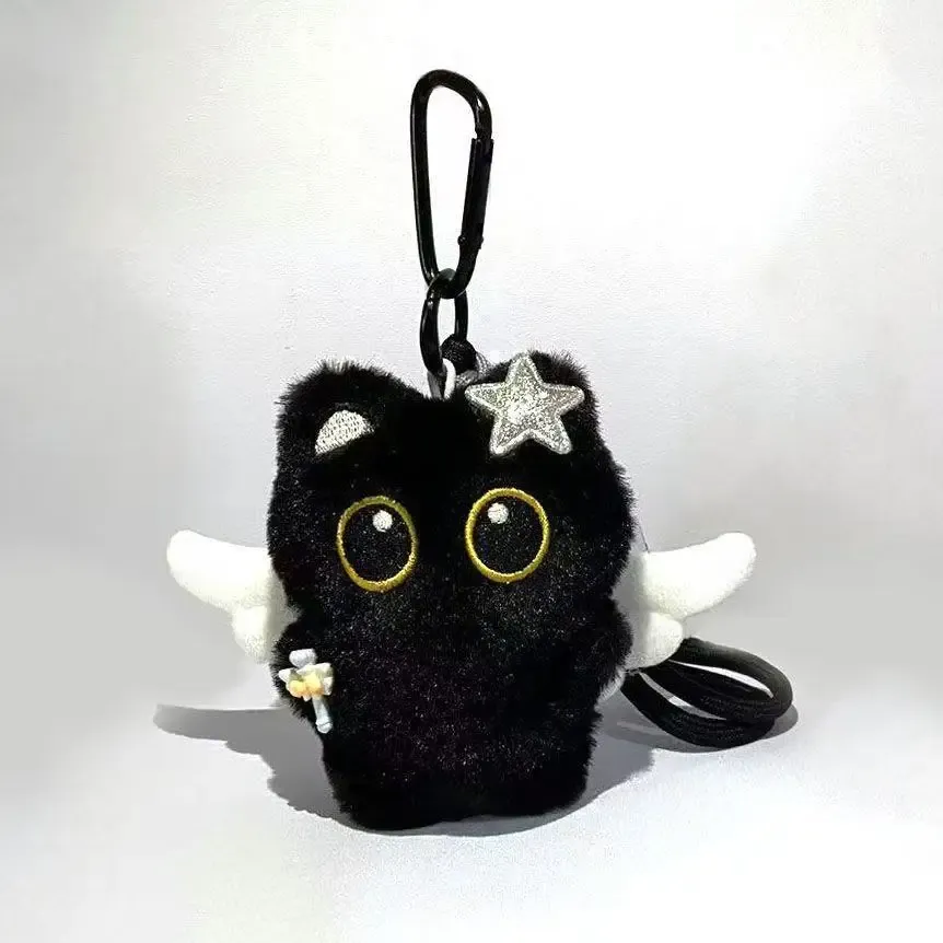 Porte-clés en peluche chat noir, présentation produit