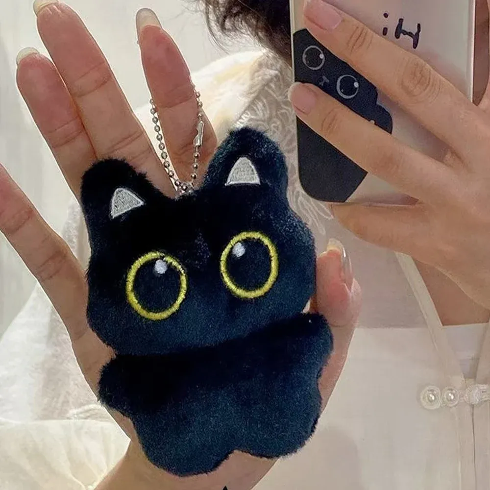 Porte-clés en peluche chat noir mignon 12
