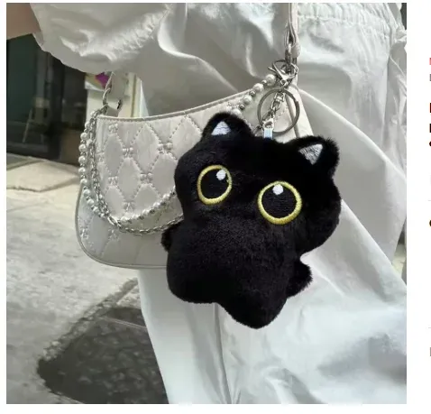 Porte-clés en peluche chat noir mignon 14