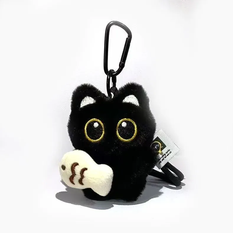 Porte-clés en peluche chat noir mignon 7
