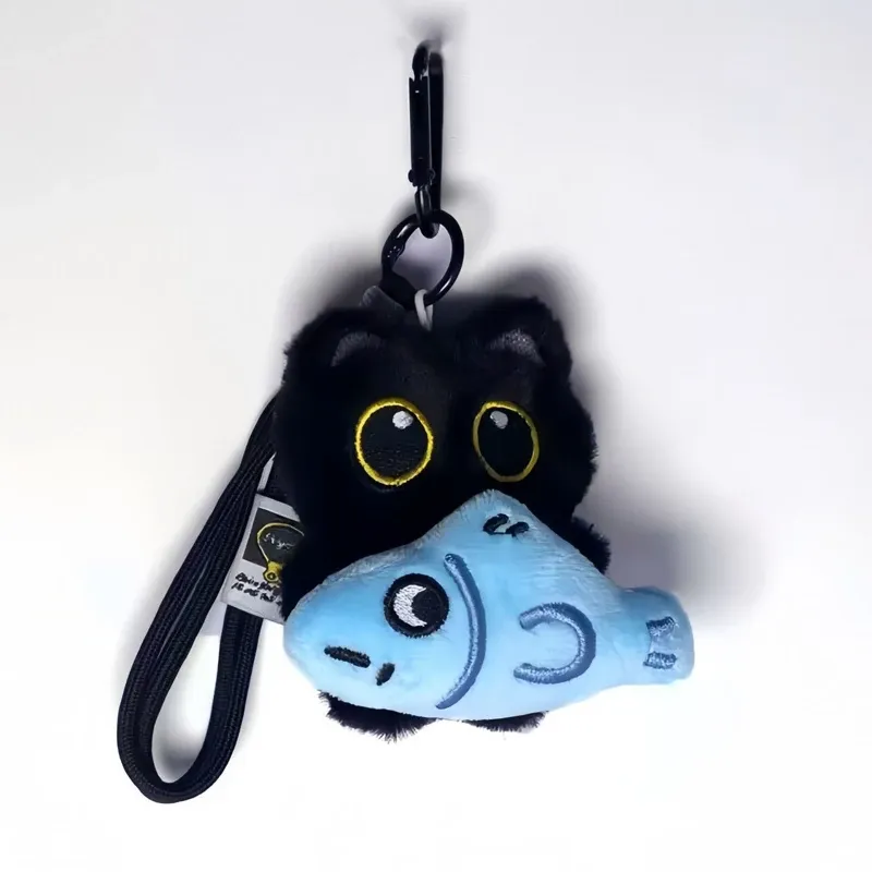 Porte-clés en peluche chat noir mignon 10