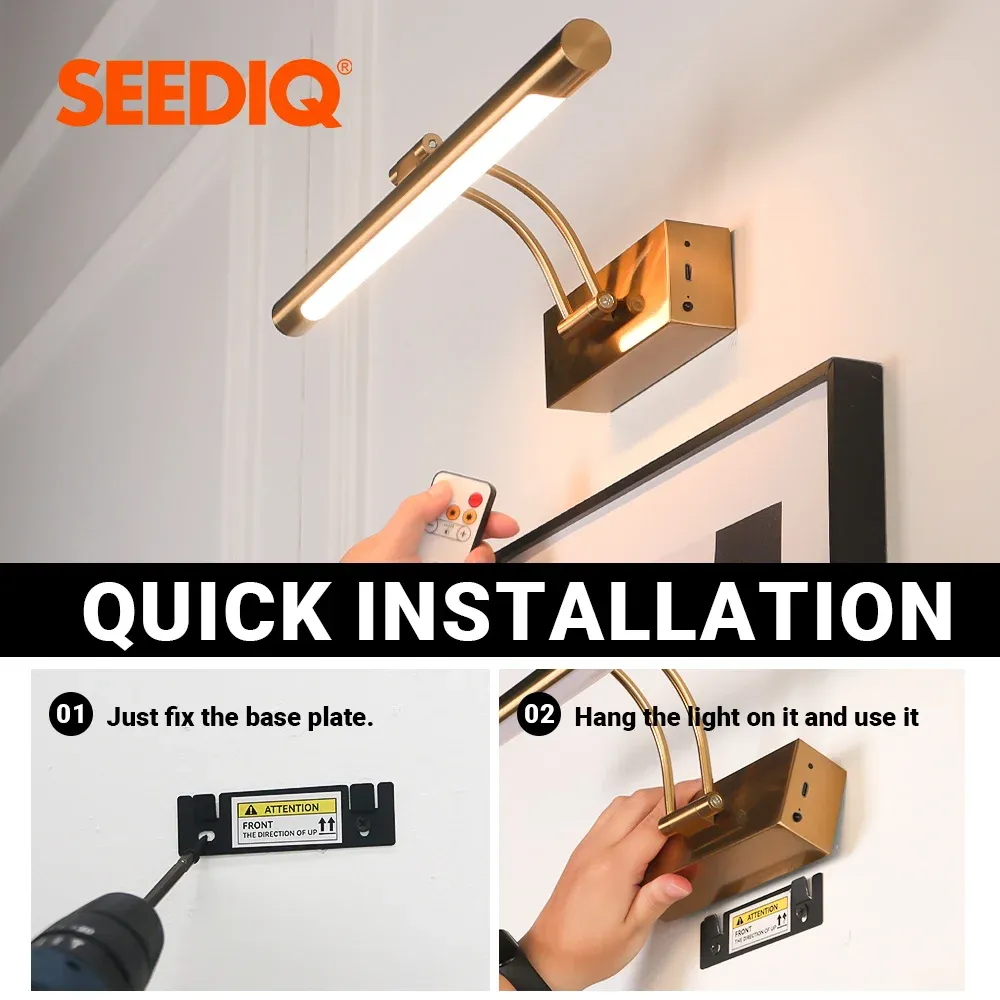 Applique murale LED rechargeable sans fil 40 cm, batterie 4400 mAh, avec télécommande, pour intérieur 6