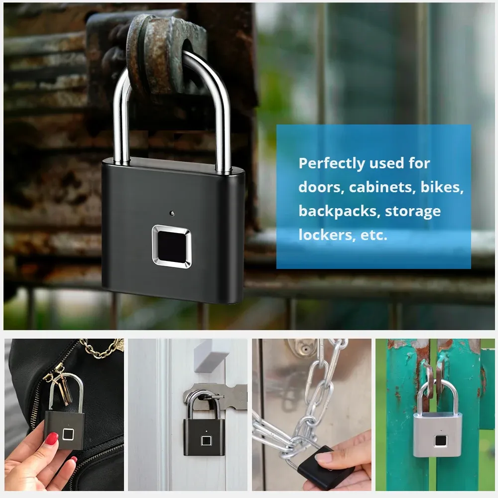 KERUI – Cadenas intelligent à empreinte digitale, étanche, serrure de porte sans clé, à recharge USB-C, cadenas de sécurité rechargeable pour la maison 2