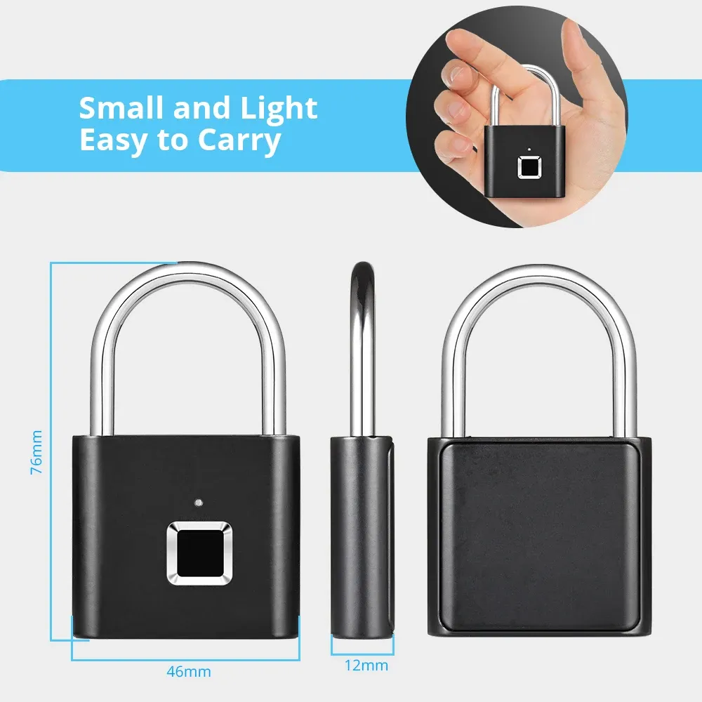 KERUI – Cadenas intelligent à empreinte digitale, étanche, serrure de porte sans clé, à recharge USB-C, cadenas de sécurité rechargeable pour la maison 4