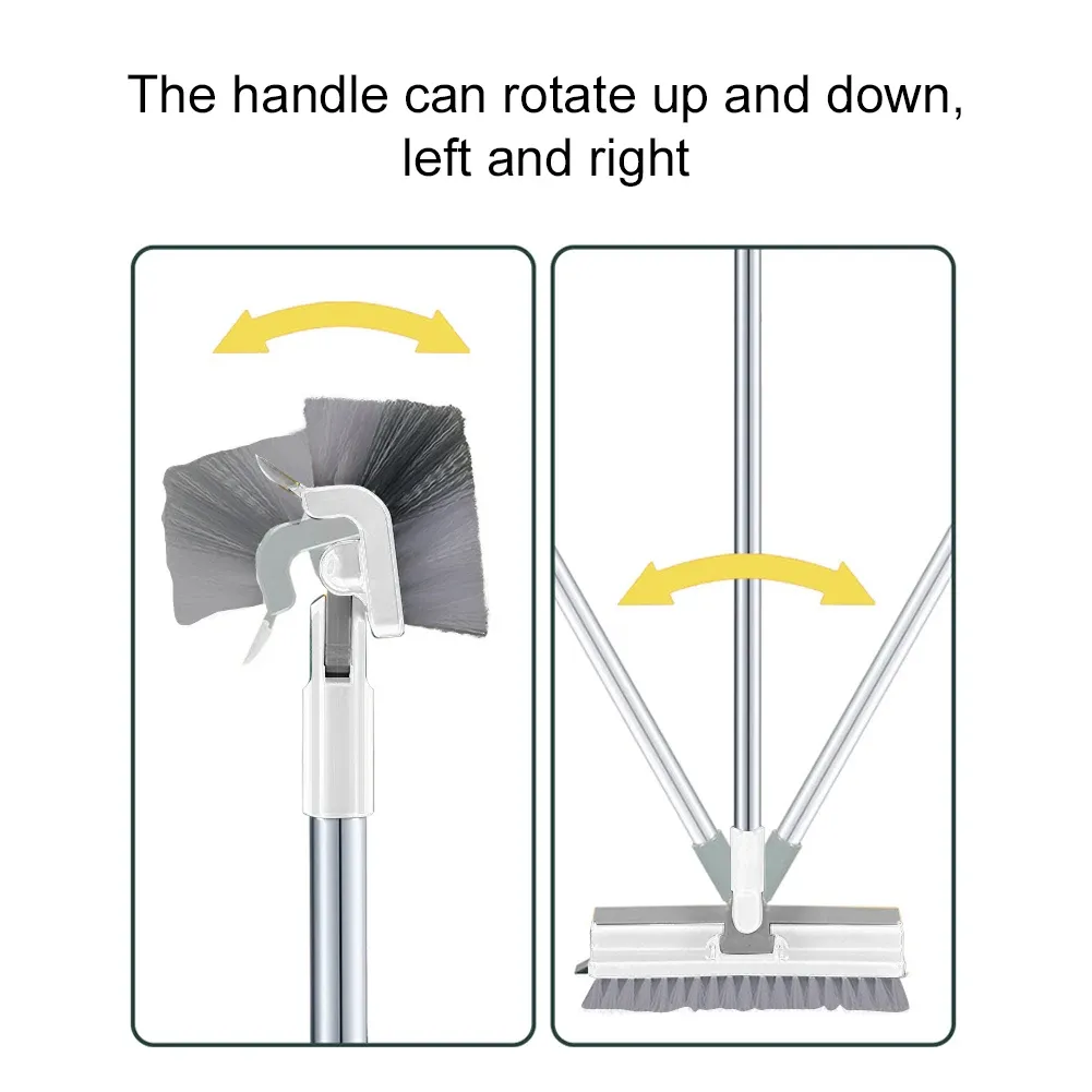 Brosse à récurer 3 en 1 pour sols, rotative à 180°, manche long, poils renforcés, brosse à coulis, brosse à carreaux pour douche 3