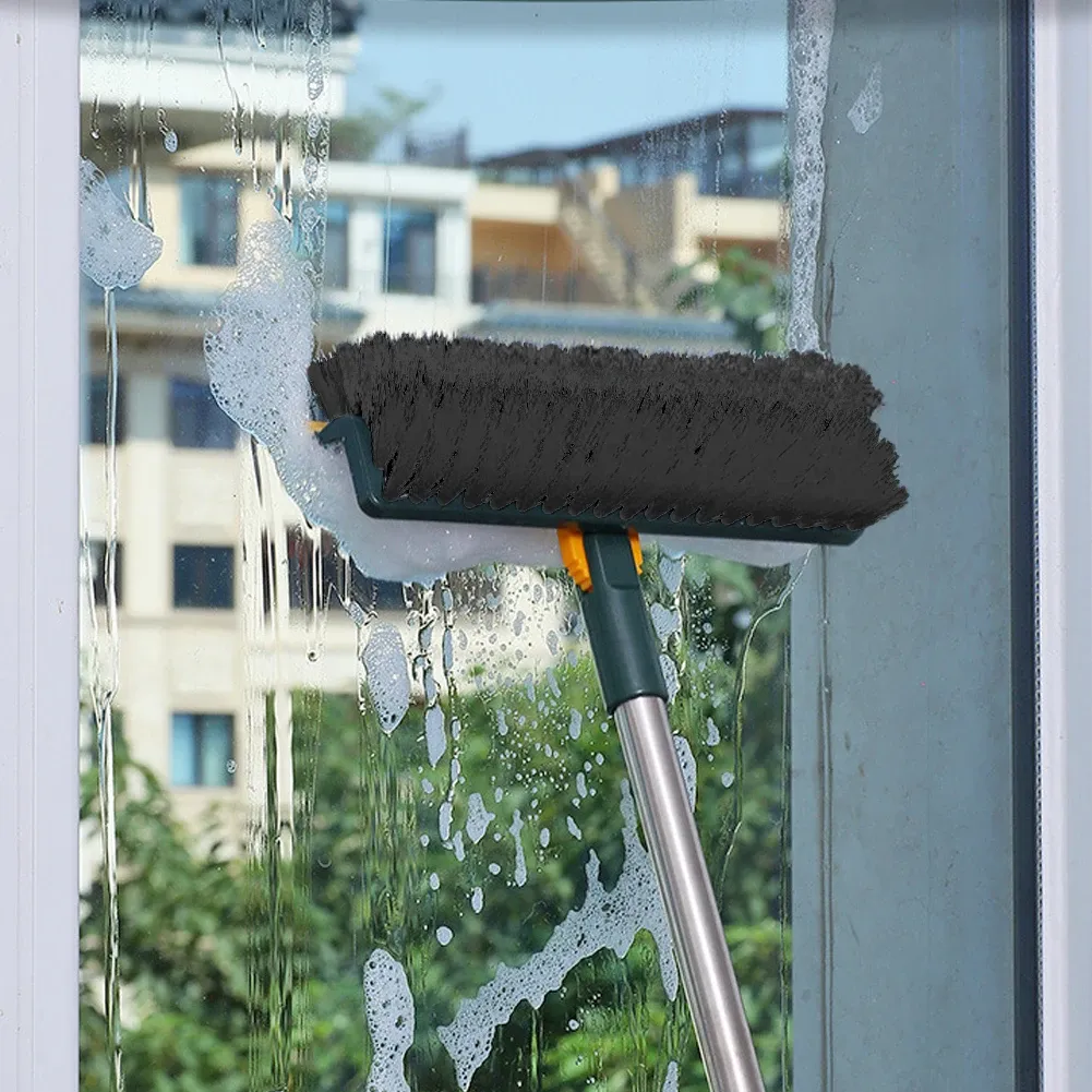 Brosse à récurer 3 en 1 pour sols, rotative à 180°, manche long, poils renforcés, brosse à coulis, brosse à carreaux pour douche 4