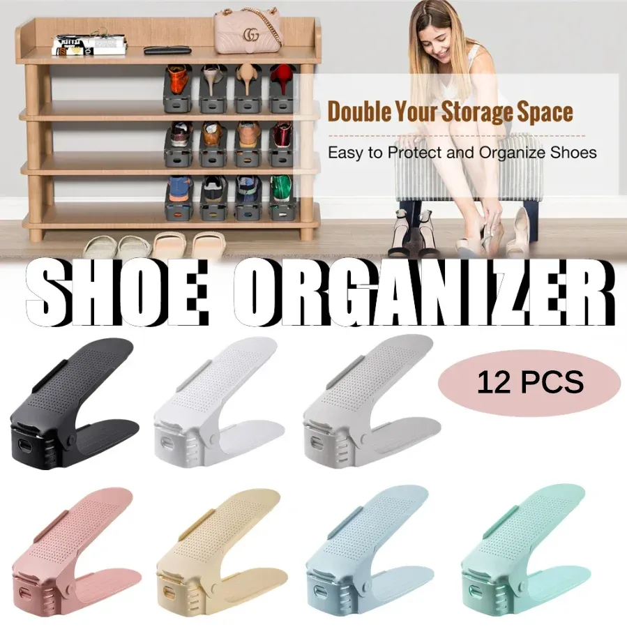 Organisateur de chaussures réglable 12 paires, support de rangement compact pour placard, étagère à chaussures pour armoire