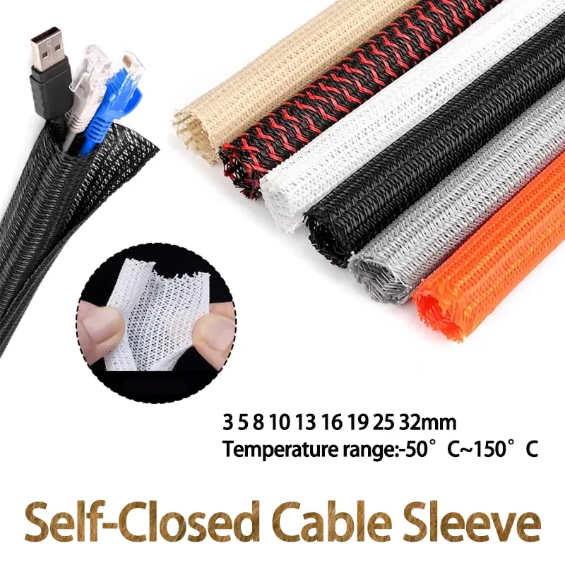 Gaine de câble tressée en PET, 3/8 m, Ø 3 à 32 mm, auto-fermante et isolante - Image 1