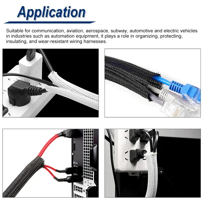 Gaine de câble tressée en PET, 3/8 m, Ø 3 à 32 mm, auto-fermante et isolante 5