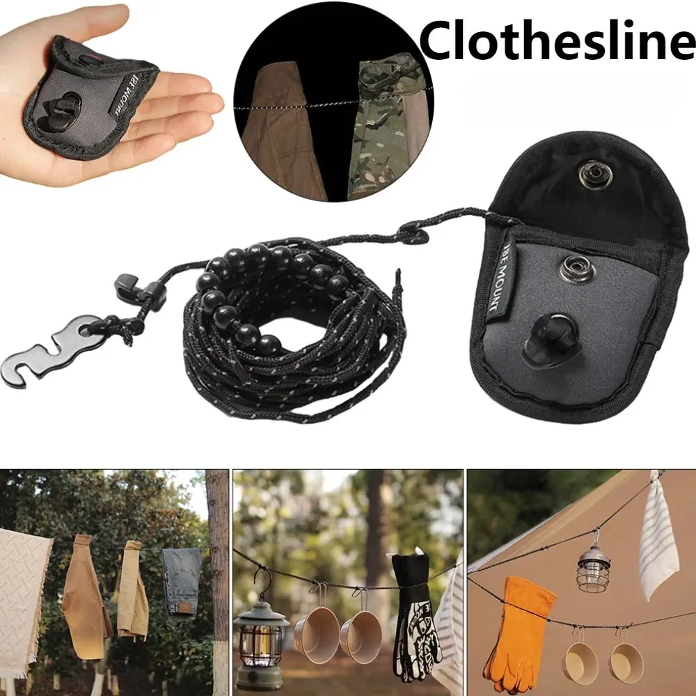 Corde à linge portable de 3 m, réglable, pour l'extérieur, coupe-vent, idéale pour le camping et les voyages - Image 1