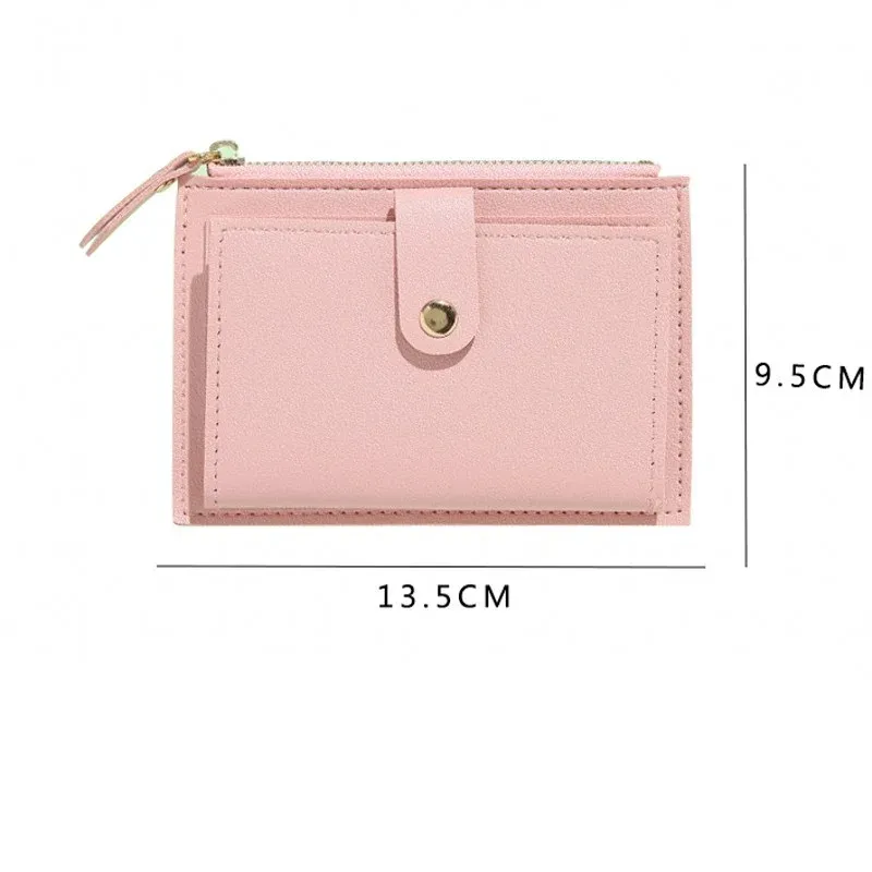 Portefeuille court en similicuir pour femme, mini format avec fermeture éclair et compartiments multiples pour cartes 6