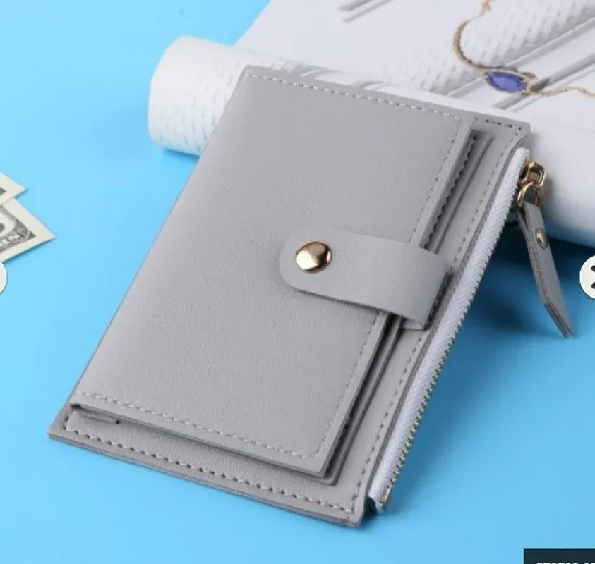 Portefeuille court en similicuir pour femme, mini format avec fermeture éclair et compartiments multiples pour cartes 16