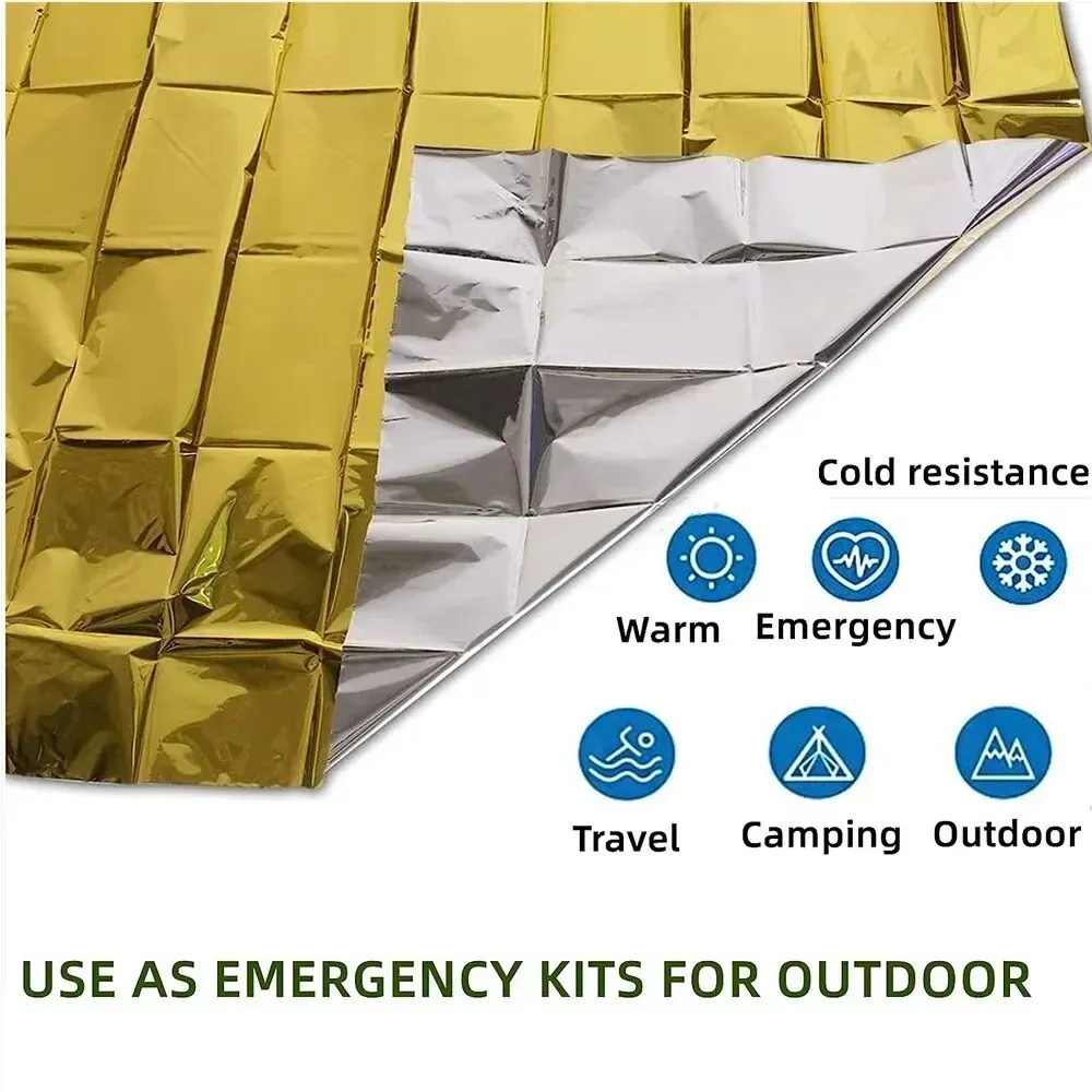 Poncho thermique d'urgence léger, pliable et imperméable, coupe-vent et pare-soleil, réutilisable, idéal pour le camping 4