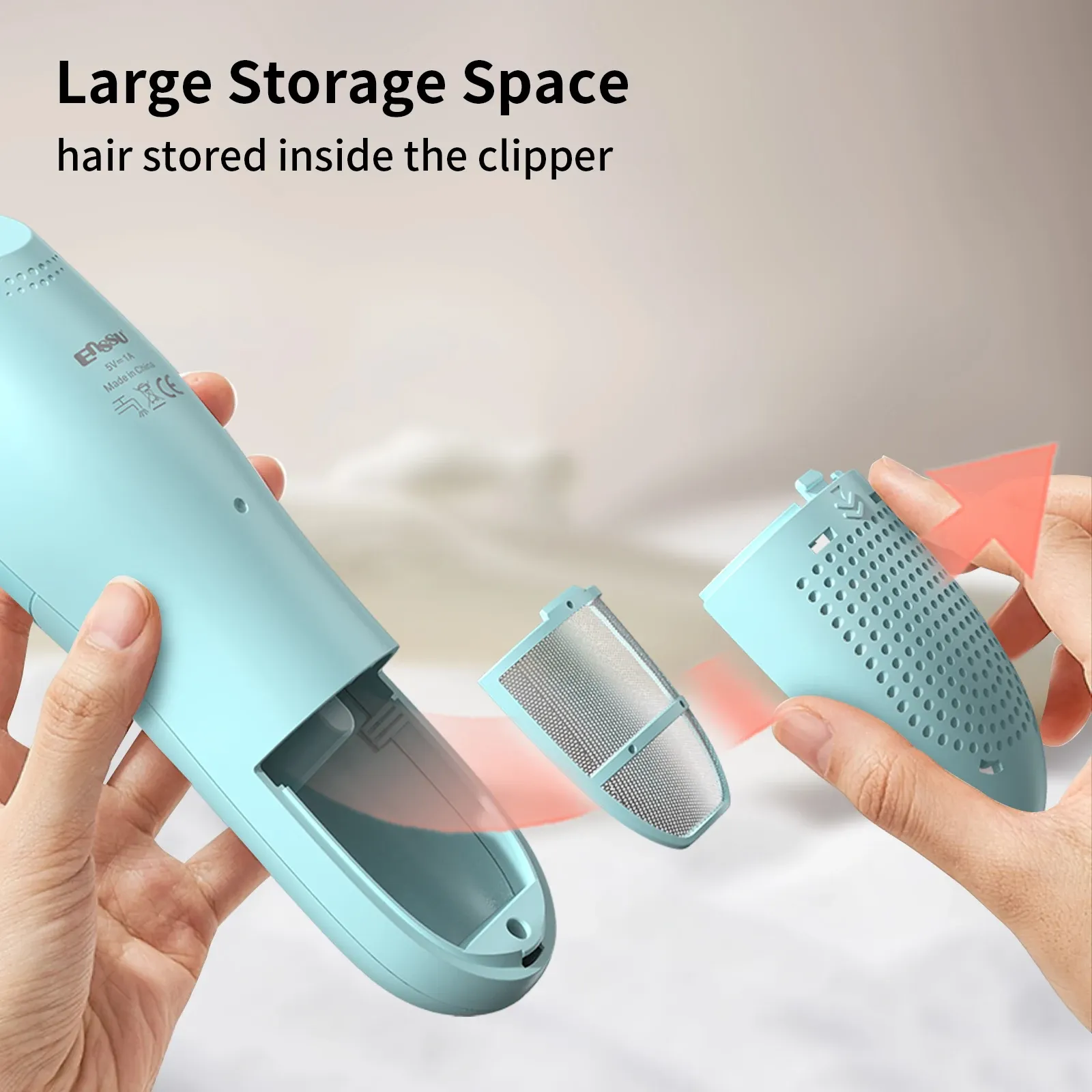 Tondeuse à cheveux sans fil rechargeable avec aspiration pour enfants et hommes, lame en céramique sécurisée, étanche 6
