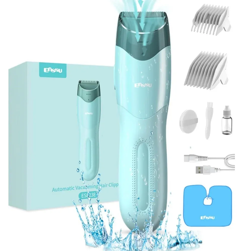Tondeuse à cheveux sans fil rechargeable avec aspiration pour enfants et hommes, lame en céramique sécurisée, étanche 9