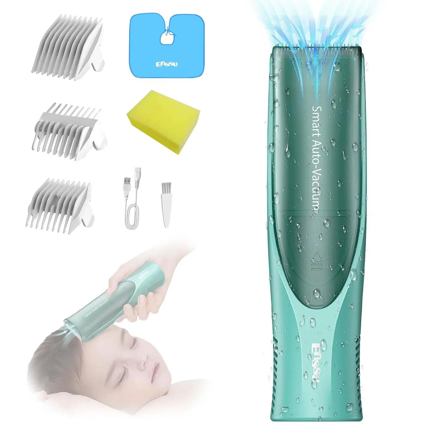 Tondeuse à cheveux sans fil rechargeable avec aspiration pour enfants et hommes, lame en céramique sécurisée, étanche 7