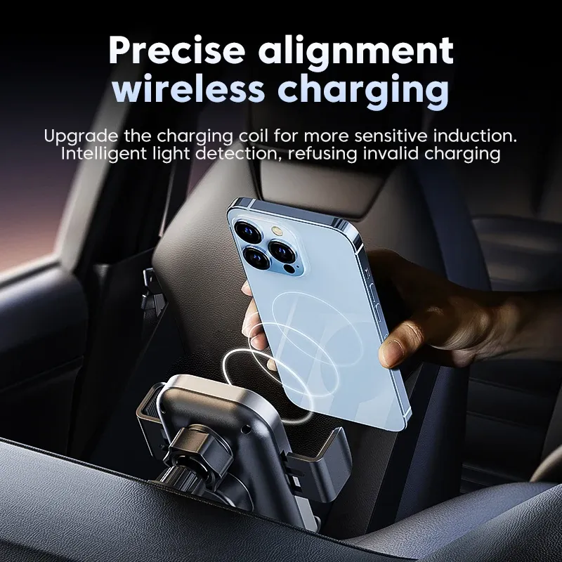 Support de téléphone et chargeur sans fil universel pour voiture, charge rapide 15 W, compatible iPhone, Xiaomi et Samsung, détection intelligente 5