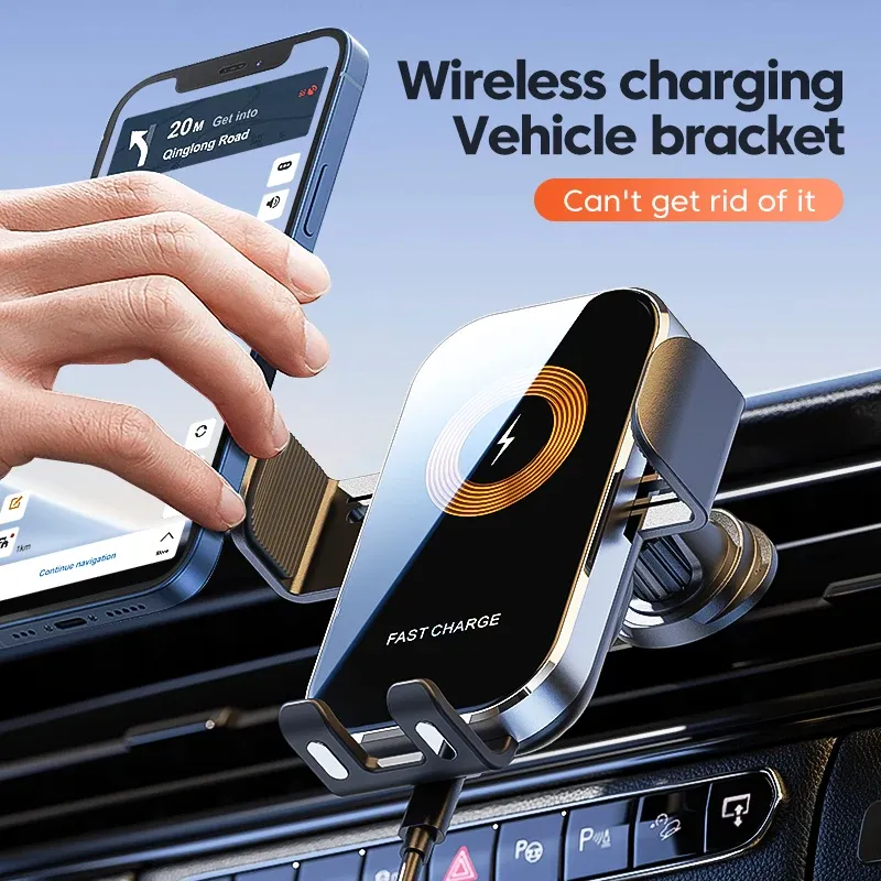 Support de téléphone et chargeur sans fil universel pour voiture, charge rapide 15 W, compatible iPhone, Xiaomi et Samsung, détection intelligente 6