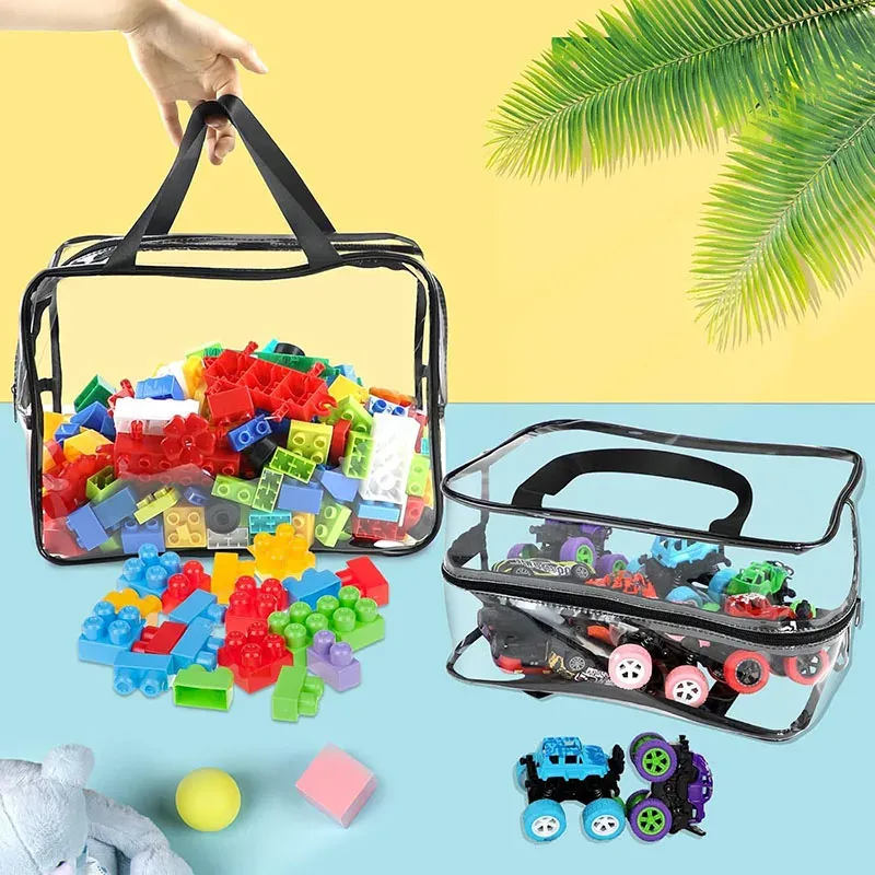 Sac de rangement étanche à fermeture éclair en PVC transparent pour jouets, puzzles et accessoires de plage, organisateur de toilette cosmétique - Image 1