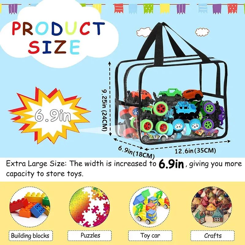 Sac de rangement étanche à fermeture éclair en PVC transparent pour jouets, puzzles et accessoires de plage, organisateur de toilette cosmétique 6