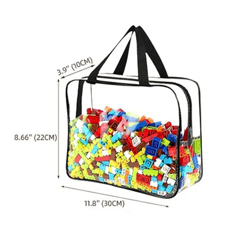 Sac de rangement étanche à fermeture éclair en PVC transparent pour jouets, puzzles et accessoires de plage, organisateur de toilette cosmétique 8