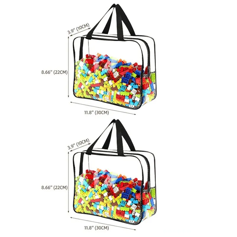 Sac de rangement étanche à fermeture éclair en PVC transparent pour jouets, puzzles et accessoires de plage, organisateur de toilette cosmétique 9